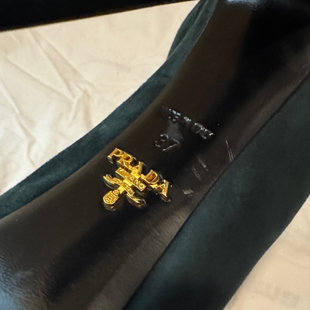 Prada Dark Green Suede Heels - Picture 3 of 6